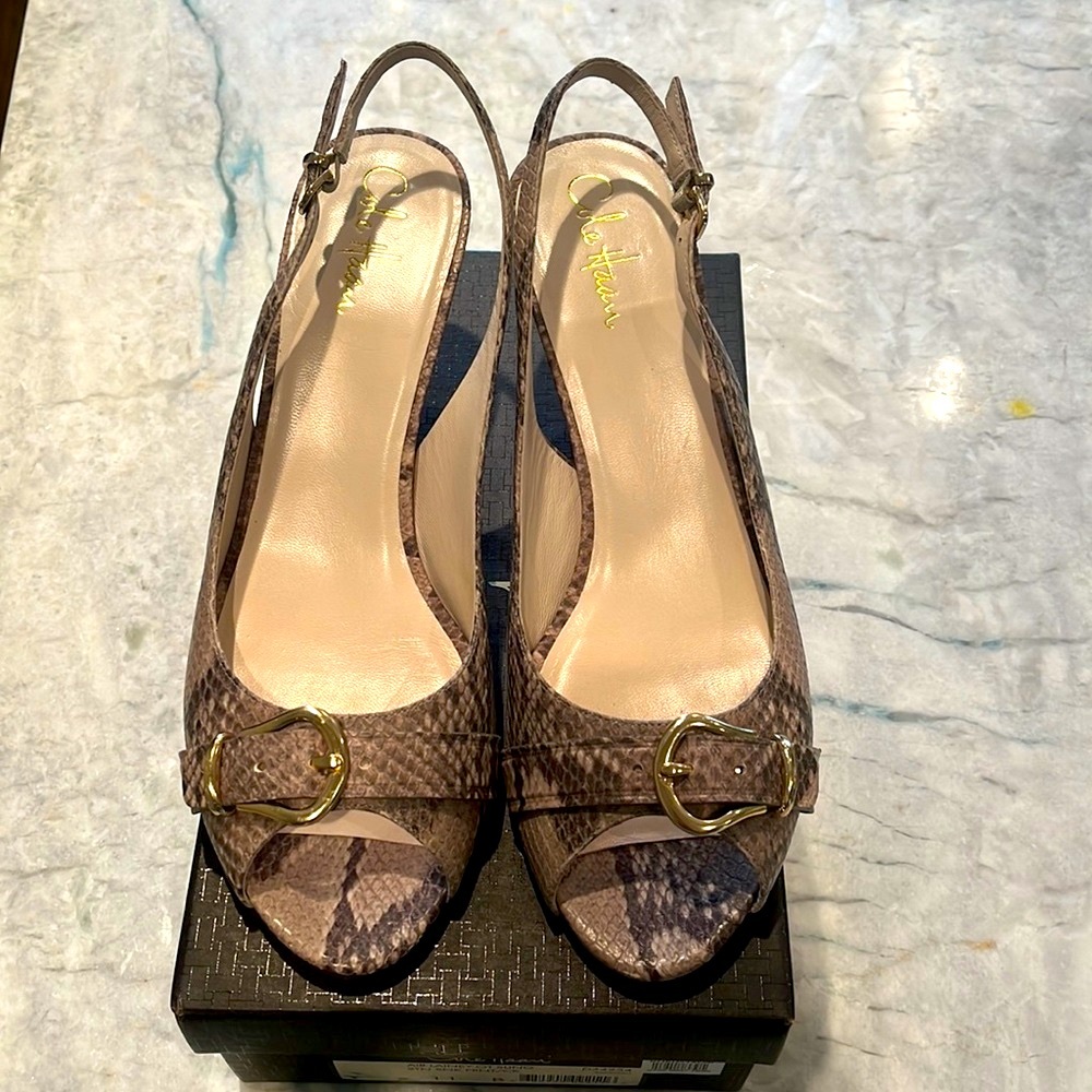 Cole Haan Brown Snakeskin Slingback Heels